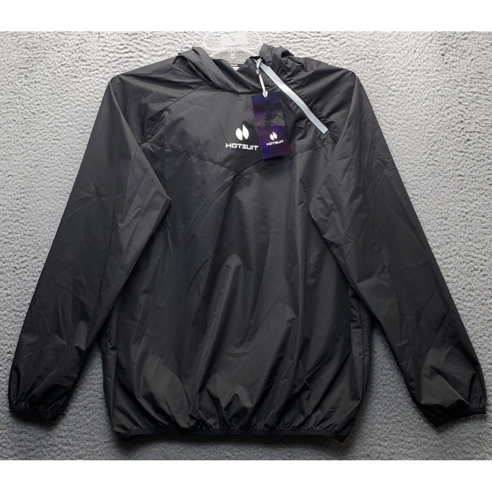Hotsuit Workout Sauna Jacket Womens XL Black Elastic Hem Drawcord Hooded 1/4 Zip